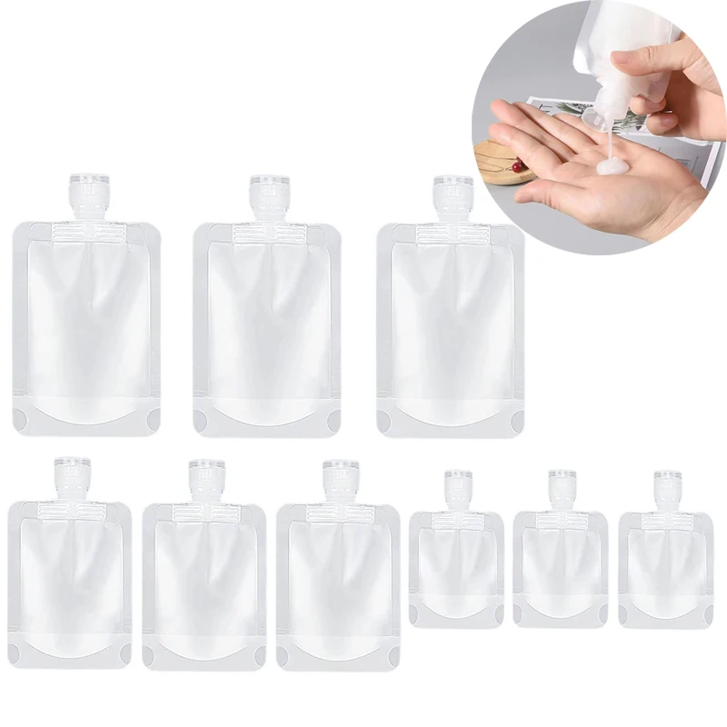 

100Pcs 30-100ml Travel Size Empty Squeezable Flip Stand Up Pouch For Toiletry Lotion Shampoo Shower Gel Bags Cosmetic Containers