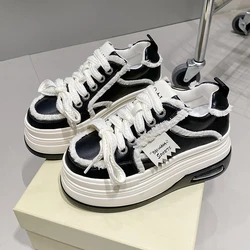 Fashion Chunky Sneakers Women Autumn Lace Up Platform Sports Shoes 8CM Thick Bottom High Heels Female Leather Sneakers Woman