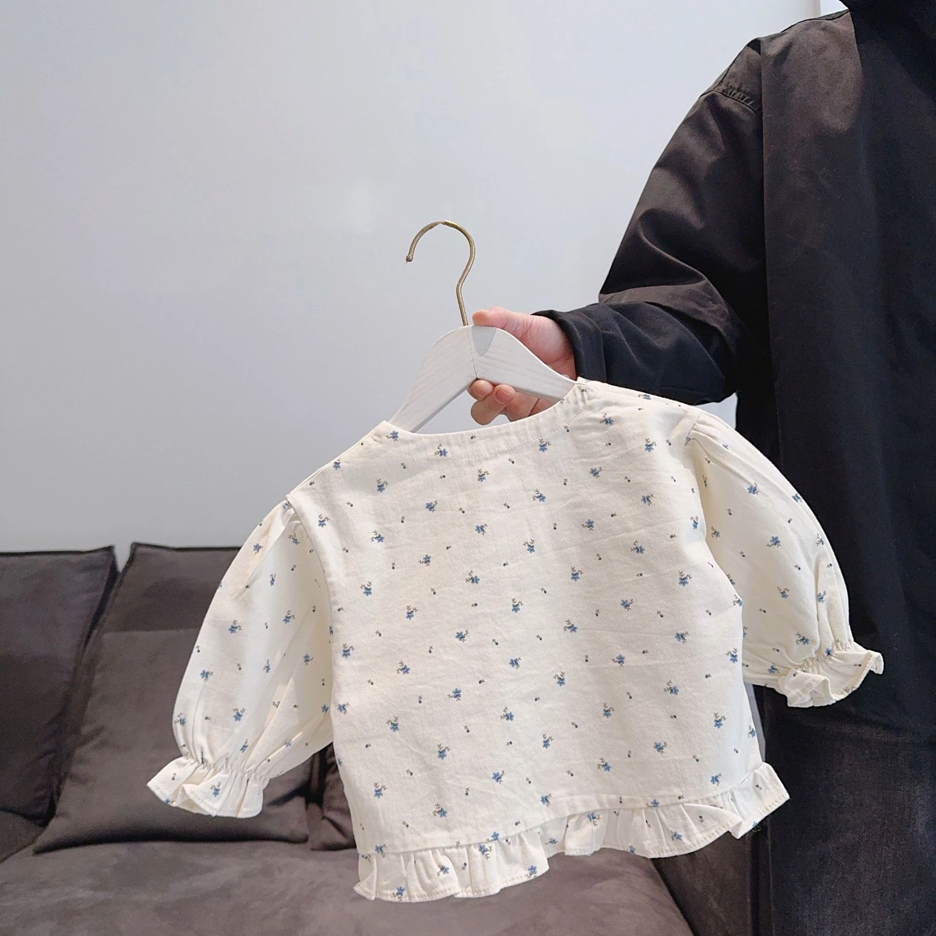 Floral Print O-neck Long Sleeve One Breasted Outfits Tops Jacket Ruched Hem Loose Sunscreen Coat Infant Girls Spring Cotton Coat
