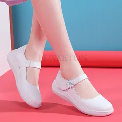 Genuine Leather Nurse Shoes for Women in Spring Soft Soles Are Breathable Comfortable and Non Slip Flat Bottomed Medical Shoes