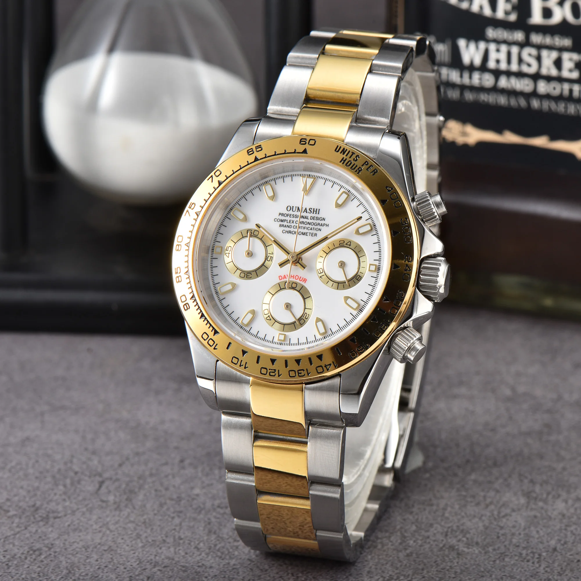 OUMASHI Design 39mm Light Luxury Series watches gold coloured stainless steel case sapphire water resistant VK63 quartz watches