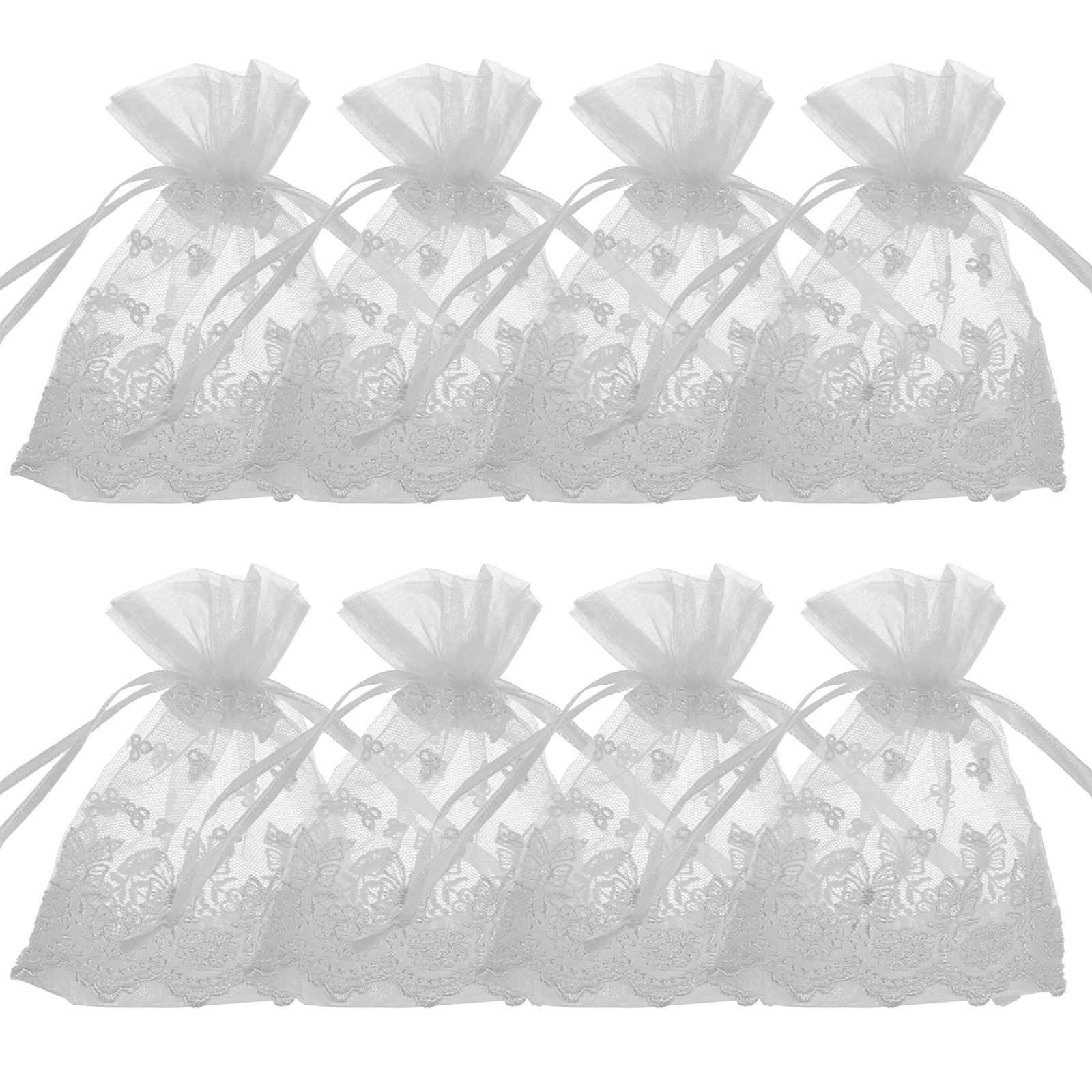 

8 Pcs Mesh Jewelry Organizer Bags Drawstring Embroidered Lace Storage Purse Transparent Net Bag for Accessories