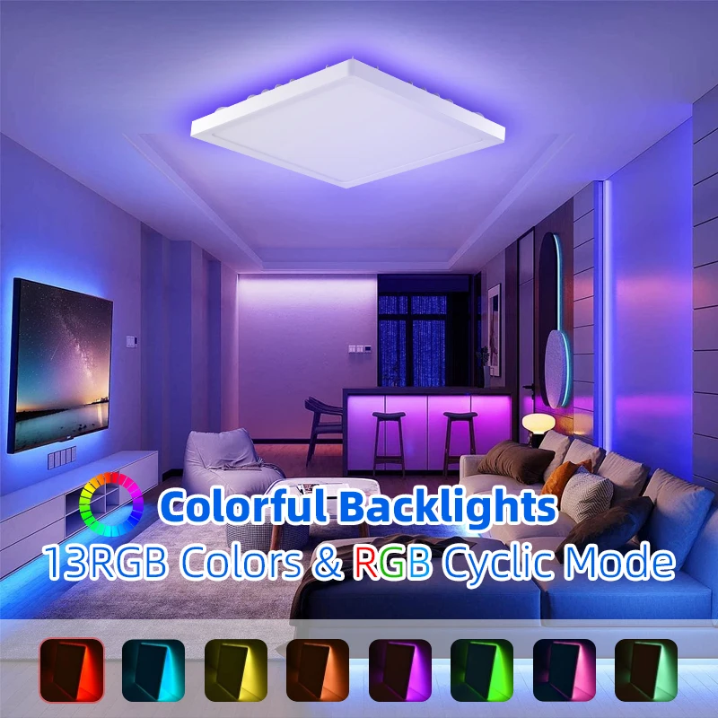 Ściemnialna lampa sufitowa Inteligentna lampa kwadratowa Wifi RGB LED do salonu Korytarz Garaż Zdalne sterowanie Światła górne Podświetlenie Alexa