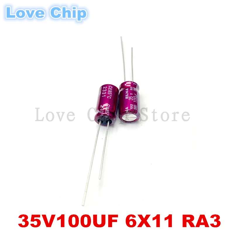 10Pcs-100Pcs New Original 100UF 35V Japan ELNA Audio Capacitor 35V100UF 6*11mm RA3 Purple Robe