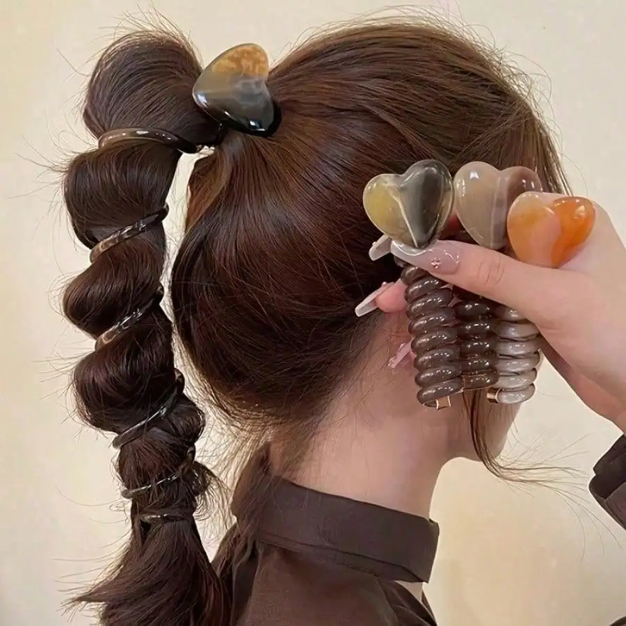 

Heart-Shaped Acetate Hair Clips with Spiral Coil Design for Ponytail Styling