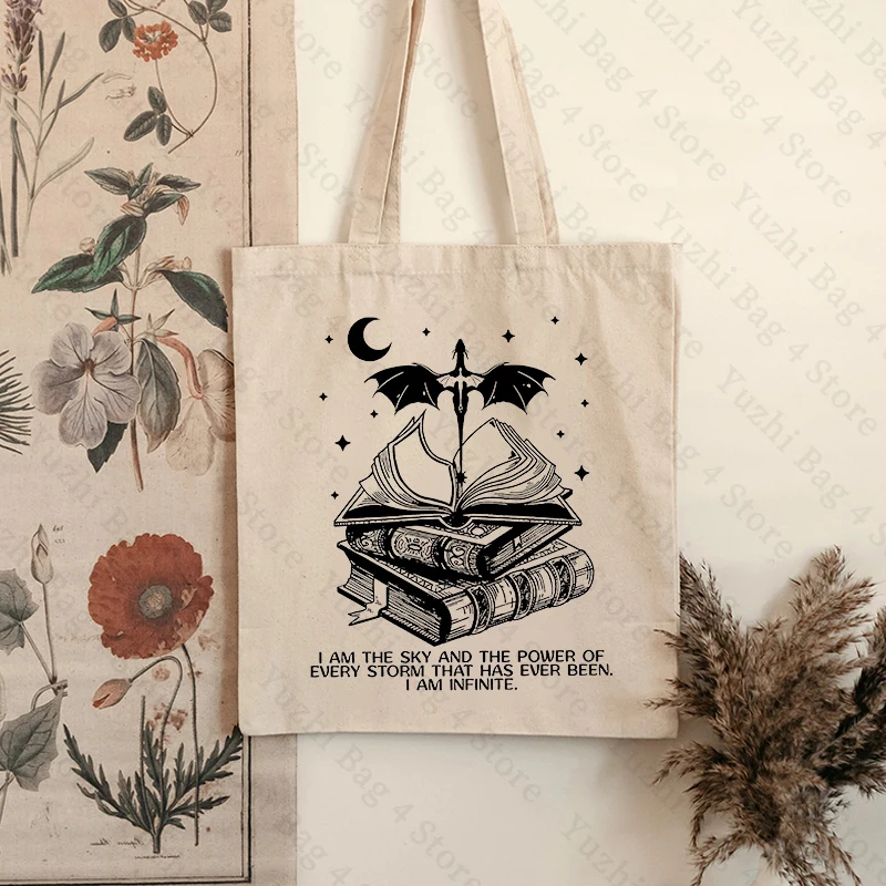 I Am The Sky Basgiath War Pattern Canvas Shopping Bag Bookish The Empyrean Portable Shoulder Bag Fashion Large Capacity Tote Bag