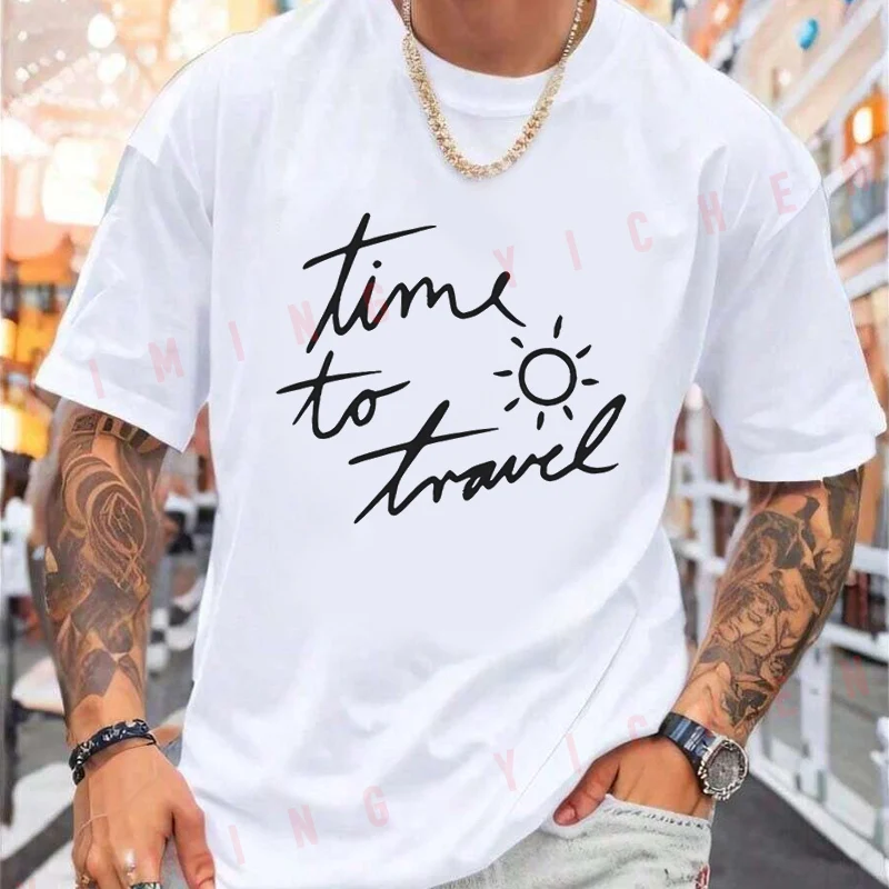 Travel Themed Letter Print Motorcycle T-shirt Casual Trendy Tshirts For Summer Comfortable Short Sleeve Tops