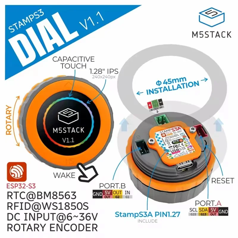 

M5stack Dial V1.1 - ESP32-S3 Iot Development Board With Smart Rotary Knob And 1.28Inch Round Touch Screen