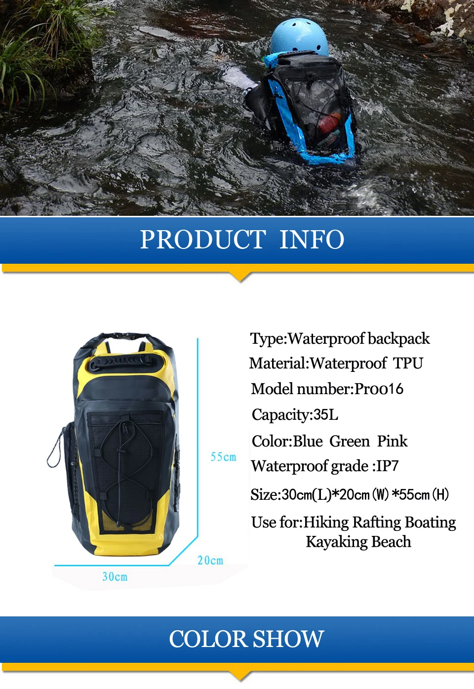 Rafting Backpack Rafting Backpack seaside Sandy beach Upstream  Camping Hiking Outdoor Riding Cycling Travel Waterproof  DRY BAG