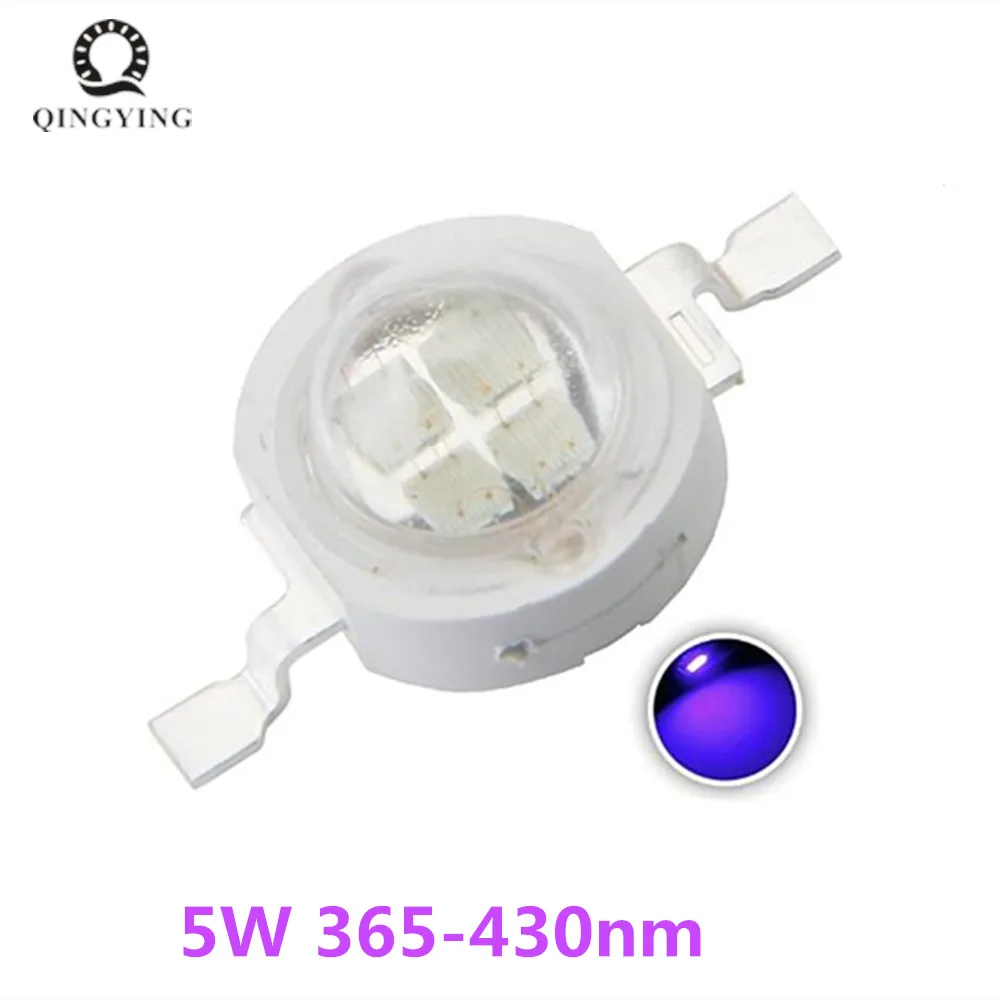 5 sztuk 5W 6-7V wysokiej mocy diody LED UV ultrafioletowy 365nm 370nm 385nm 385nm 390nm 395nm 400nm 405nm 430nm