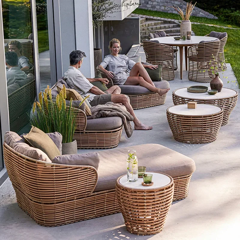 Sofa combination courtyard garden villa hotel sun room outdoor homestay leisure rattan sofa coffee table
