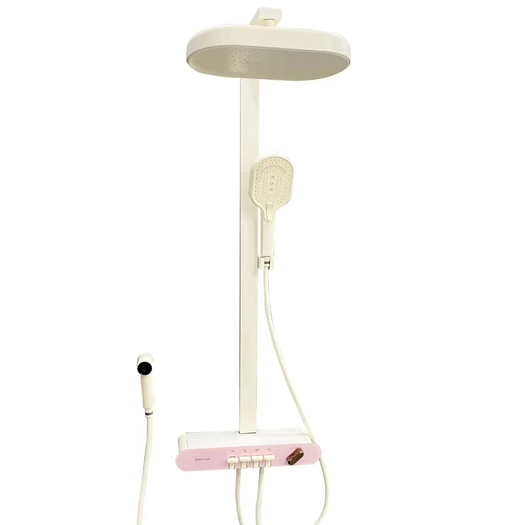 Milk White Ambient Light Shower Head Set, Bathroom Brass Hot And Cold Constant Pressure Digital Piano Button Shower