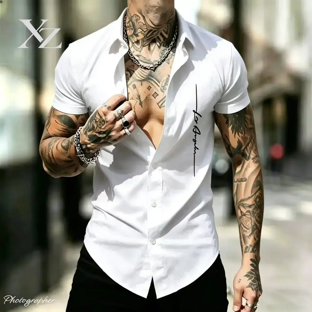 Premium Men's Short Sleeved 3D Printed Letters Fitness Shirt Casual Elastic Comfortable Breathable Fashionable Top
