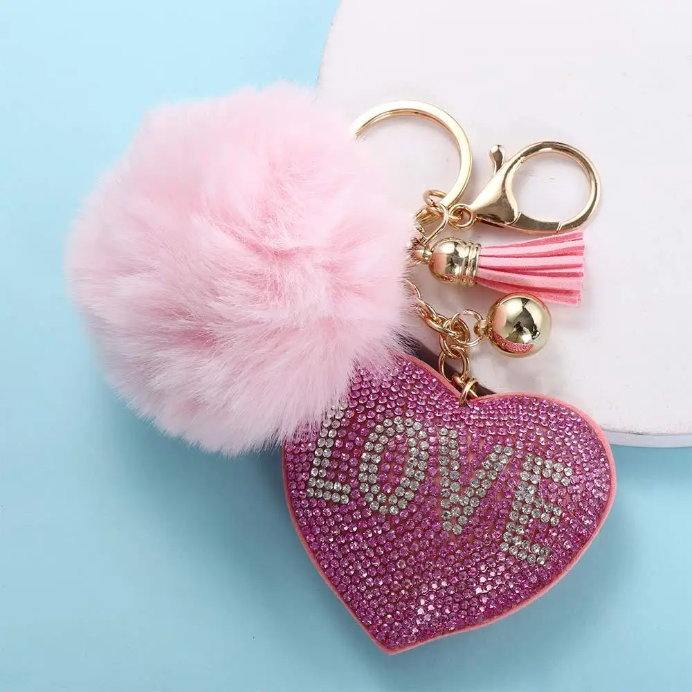 Dekorasi untuk tas wanita Aksesori Interior tas liontin gantungan kunci berlian buatan hati gantungan kunci Pompom