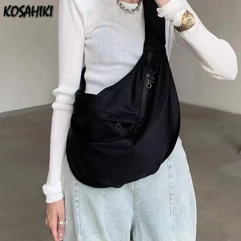 Fashion Wide Strap Solid Hobo Bag Men Women Streetwear High-capacity Shoulder Bags All Match Trendy Simple Handbags Crossbody