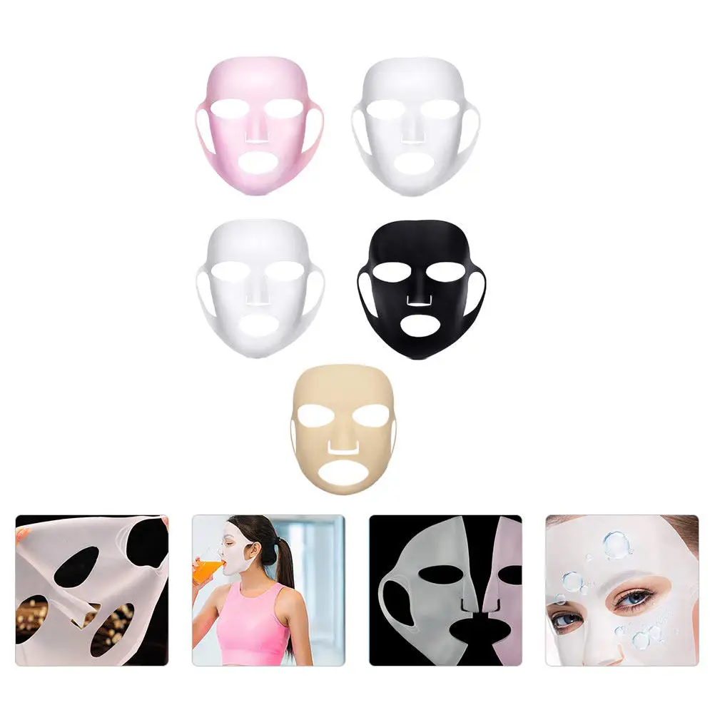 5Pcs Silicone Facial Mask Cover Reusable Comfortable Safe Skin Care Mask Film with Ear Hook for Home Use Moisture Locking