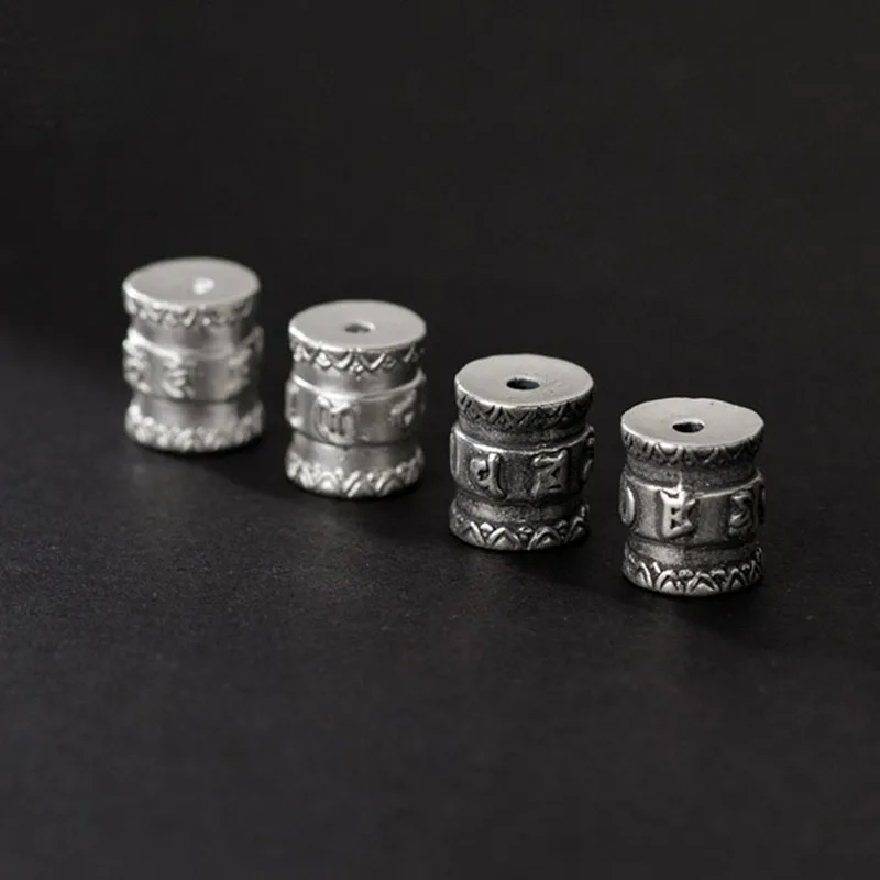 

1pc/Lot 925 Sterling Silver Buddhism Mantras Engraved Tube Beads 12x10mm Buddha S925 Silver Loose Beads DIY Jewelry Accessories