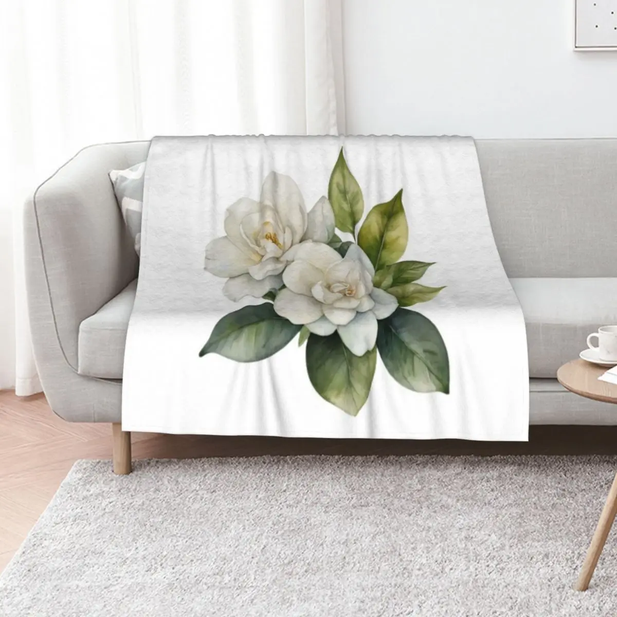 Gardenia Watercolour Throw Blanket Flannel Fabric for sofa Blankets For Sofas Quilt Luxury Giant Sofa Blankets