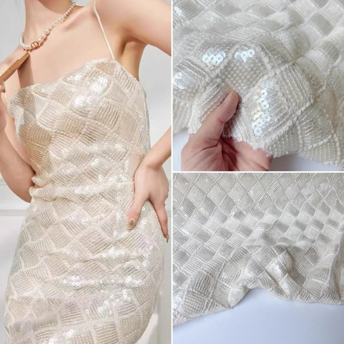 

High Specification Linen Sequin Embroidery Thickened Fabric Sewing Children's Clothing Cheongsam Hanfu Dress Fabric