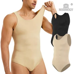 Men Sleeveless Shapewear Tummy Control Bodysuit Abdomen Compression Vest Slimming Open Crotch Undershirt Full Body Shaper