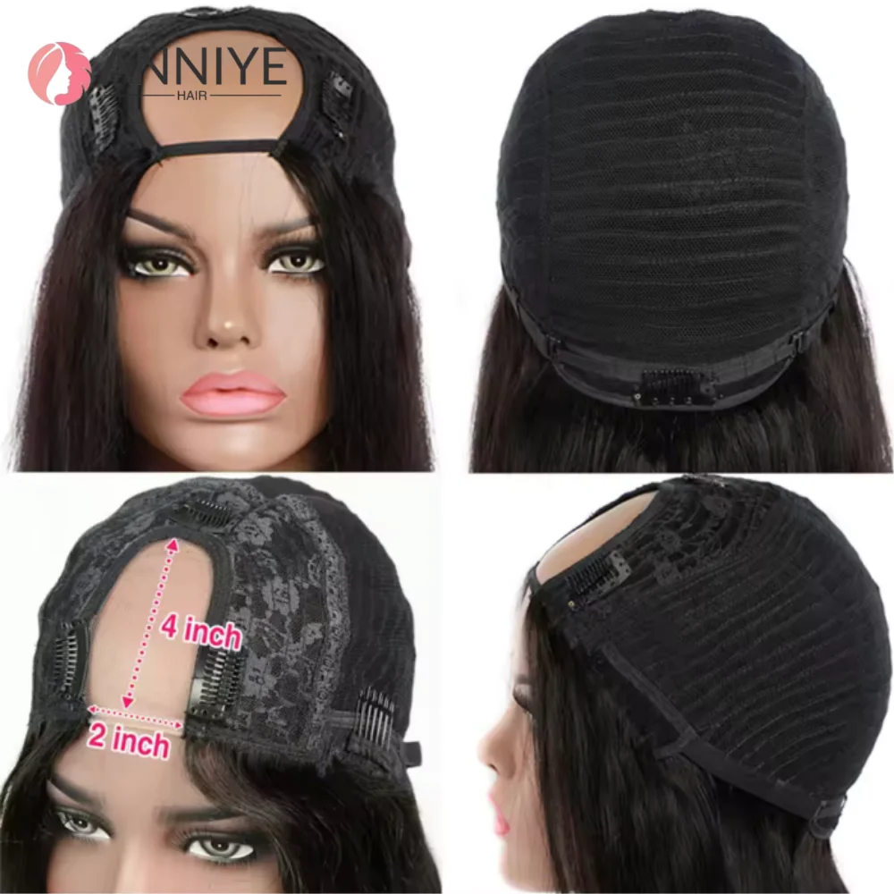 ストレートUパートウィッグ 100%ペルー産バージンヘアウィッグ 女性用 ノーリーブアウト ノングルー ナチュラル 格安U字型ウィッグ 180%卸売