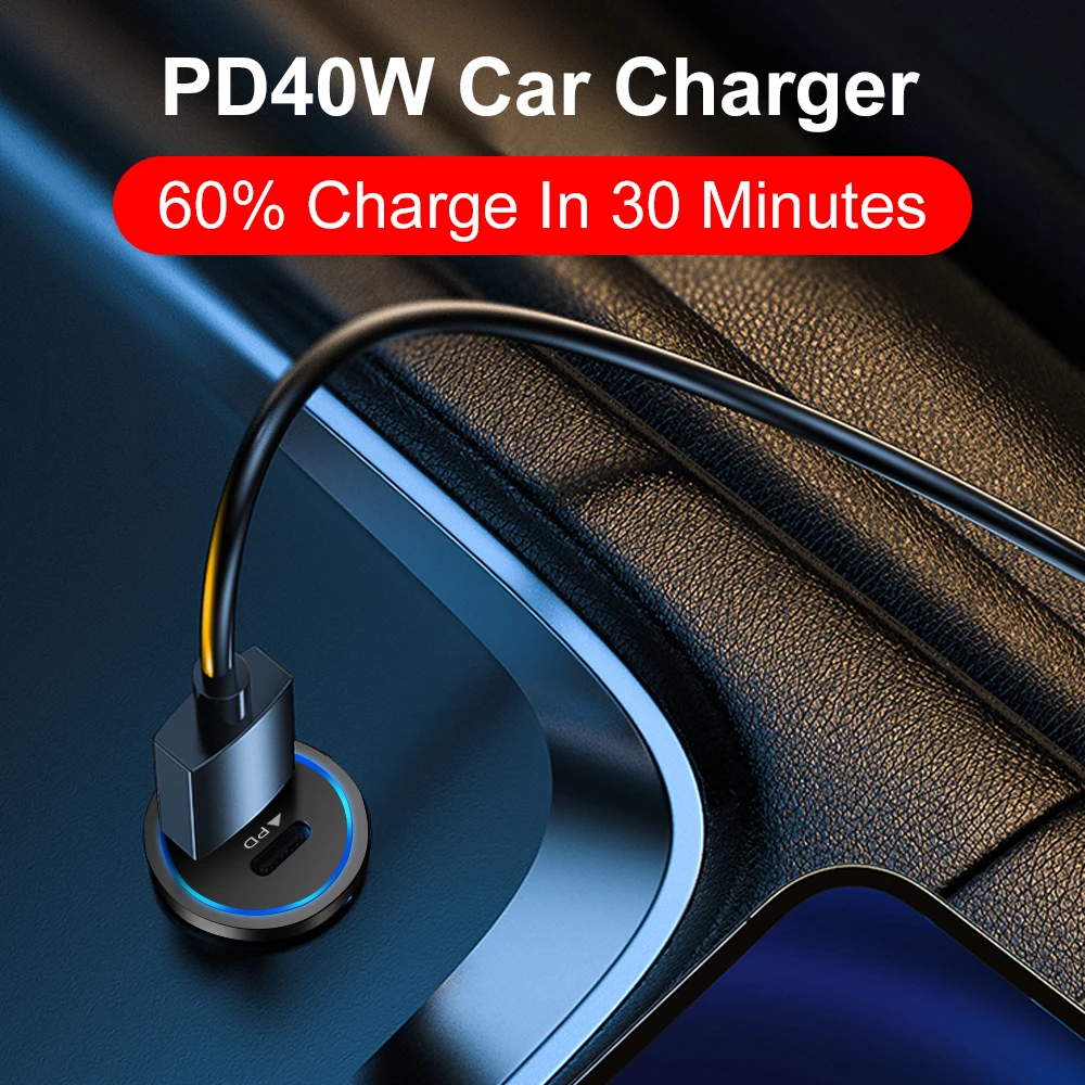 GEFENIS 40 واط المزدوج PD مهايئ شاحن سيارة شحن سريع نوع USB C شاحن سريع في سيارة الهاتف المحمول آيفون 15 برو ماكس Xiaomi 1