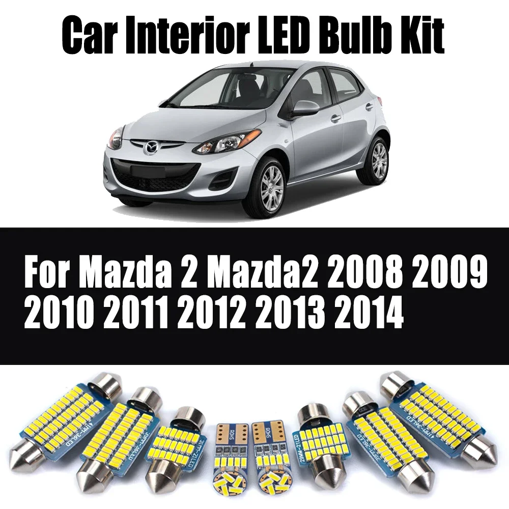 

9 шт. Canbus светодиодный внутренний багажник, потолочная карта, купольный светильник для номерного знака, комплект для Mazda 2 Mazda2 2008-2012 2013 2014 автомобильные аксессуары