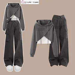 Autumn Set Women's 2024 New Large Women's Wear Fashion Fake Two piece Sweater Slim Wide Leg Pants Two piece Set