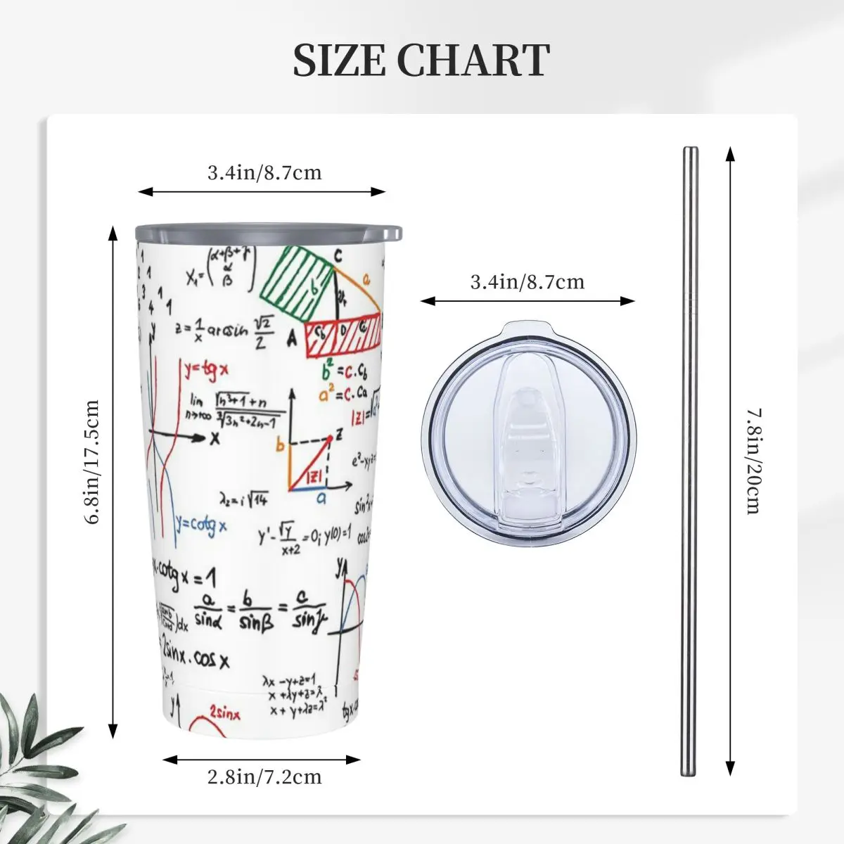 Mathematics Formulas Numbers Stainless Steel Tumbler Vacuum Insulated Mugs Thermal Cold Cups Straw With Lid 20oz