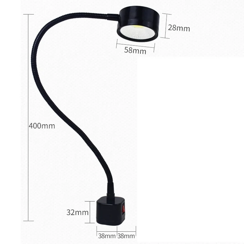 ABLK Luz de trabajo LED Lámpara de cuello de cisne flexible con base magnética 220V 5W para torno fresado taladro prensa iluminación industrial, enchufe de la UE