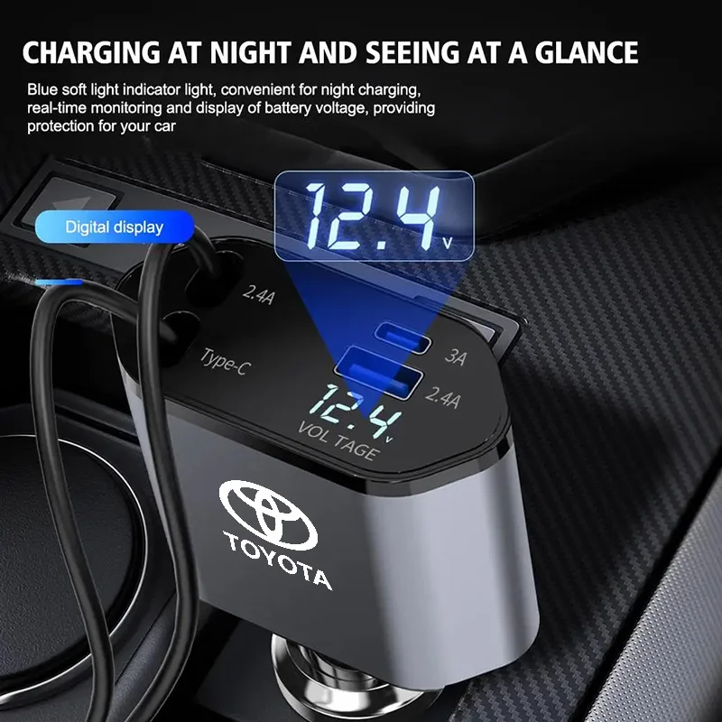 120 واط شاحن سيارة قابل للسحب آيفون أندرويد سوبر سريع مهايئ شحن QC3.0 PD USB نوع C لتويوتا كامري كورولا C-hr Rav4 #3