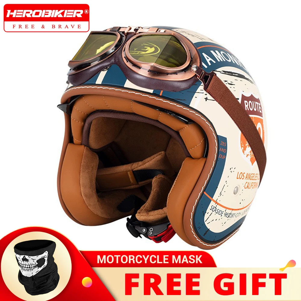 

Motorcycle Helmet Vintage 3/4 Open Face Helmets Retro Design Stylish Motorbike Casco Moto Helmet Gear for Classic Enthusiasts