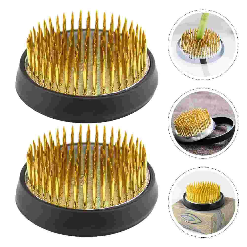 2 Pcs Flower Arrangement Bases Prolong Appreciation Holding Accessory Copper Needle Holder Rubber Sleeve Arranging Equipment