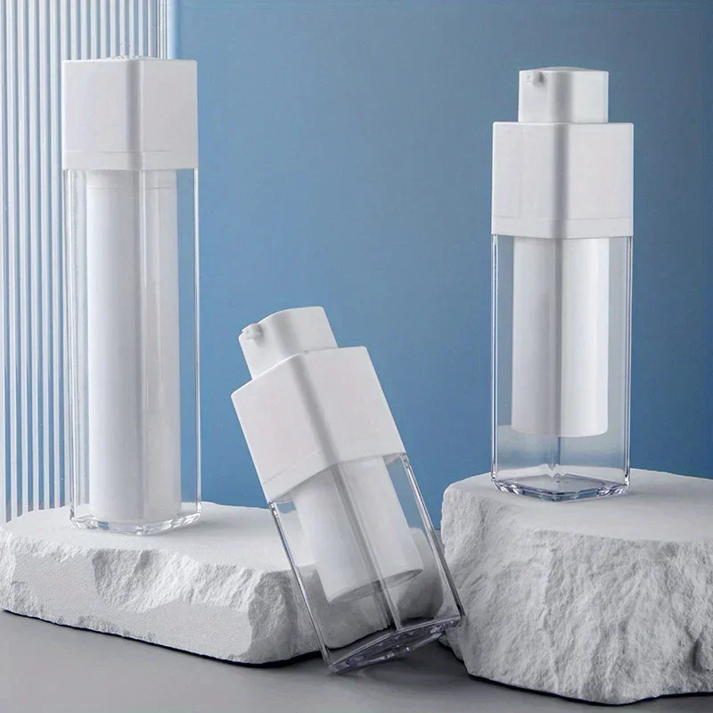 30/50ml 角型ロータリープレス真空ローションボトル - 再利用可能、フェイスクリーム、ファンデーション、エッセンス液体用のポータブルトラベルコンテナ