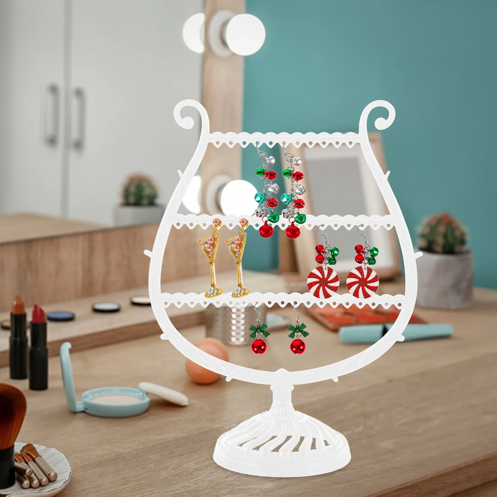 

Earring Holder Jewelry Organizer Stand Wine Cup Shape Black Stud Earrings Storage Display Organizer Necklace Ring Bracelet