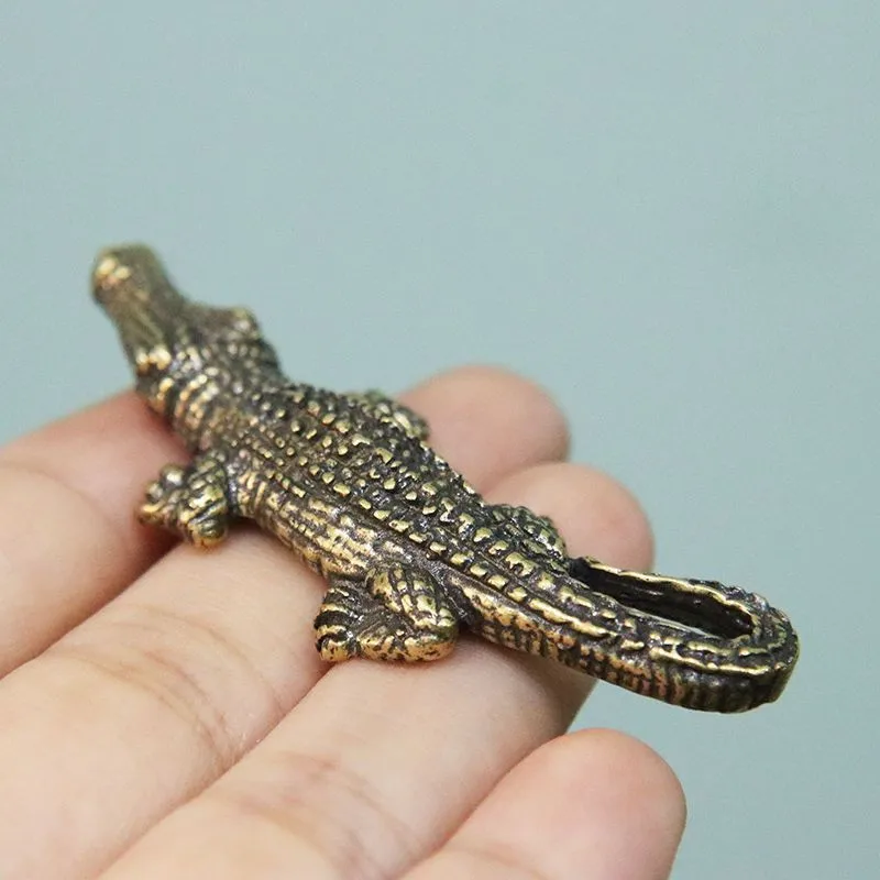 Vintage Brass Crocodile Figurine, Antique Bronze Alligator Statue, Feng Shui Decor Tea Pet Gift