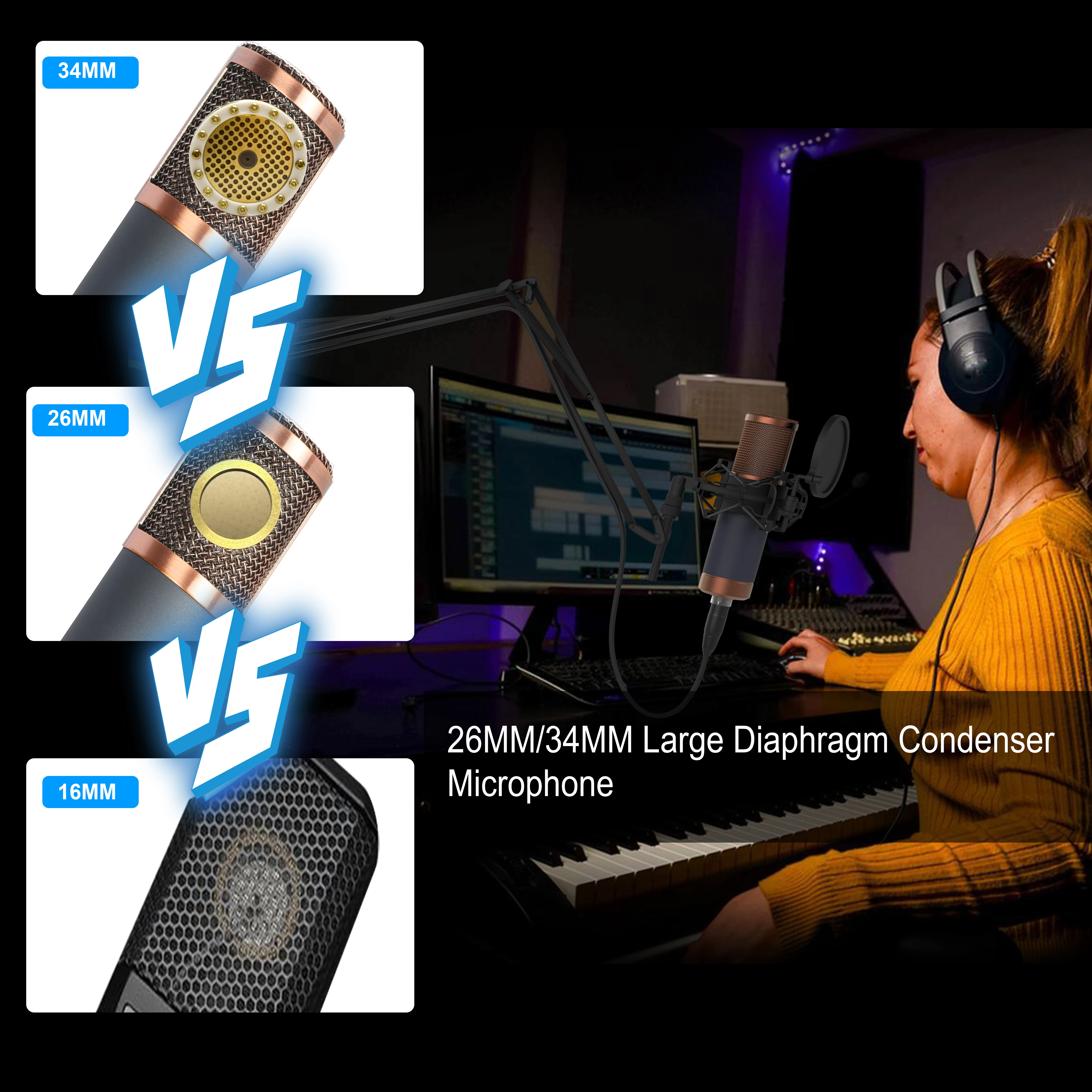 High-end TF39 48V Professional Studio Recording Condenser Microphone for Singing and Live Broadcasts with 48V Phantom Power