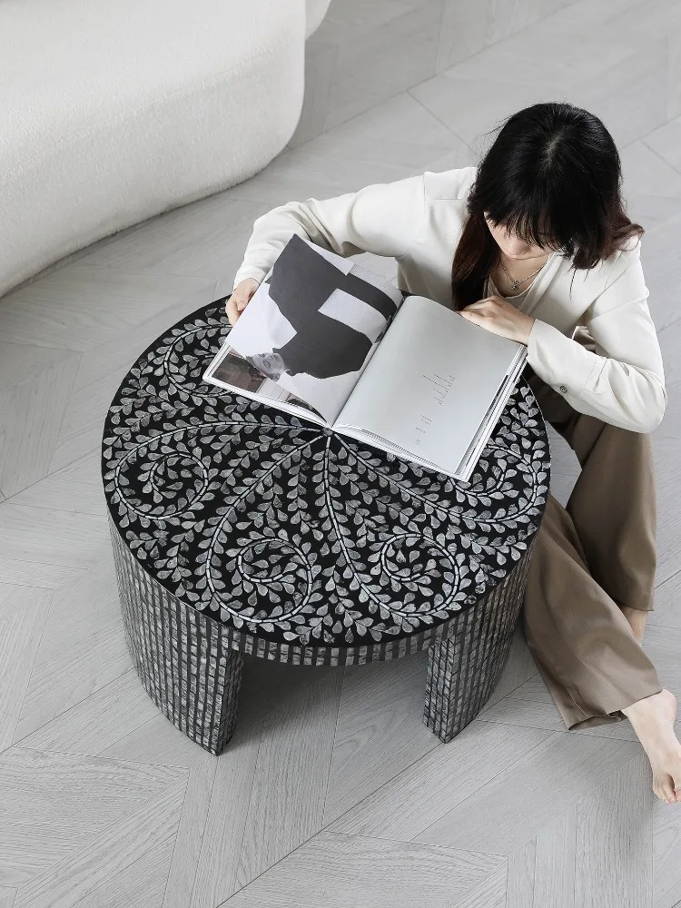 Luxury Shell Round Tea Table,Living Room,Handmade Splicing Decorative Artwork,TV Cabinet Sofa Side Central Tables Furniture