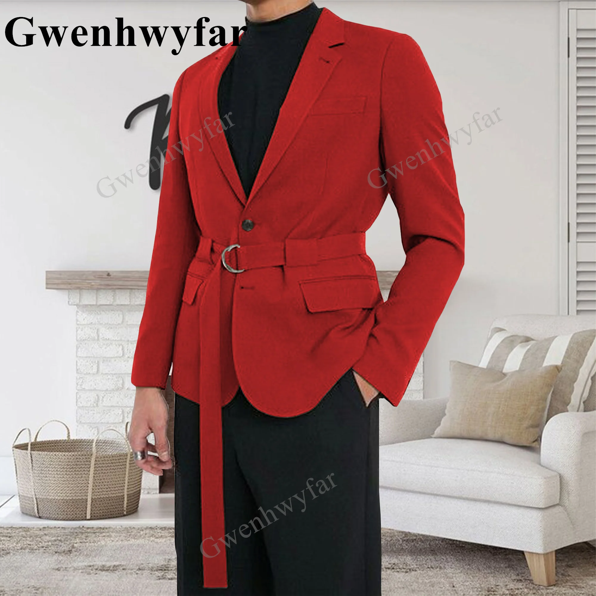 

Gwenhwyfar Positive Red 2023 Slim Fit Men Suits For Wedding Two Pieces (Blazer+Pants) Notched Lapel Formal Business Groom Daily