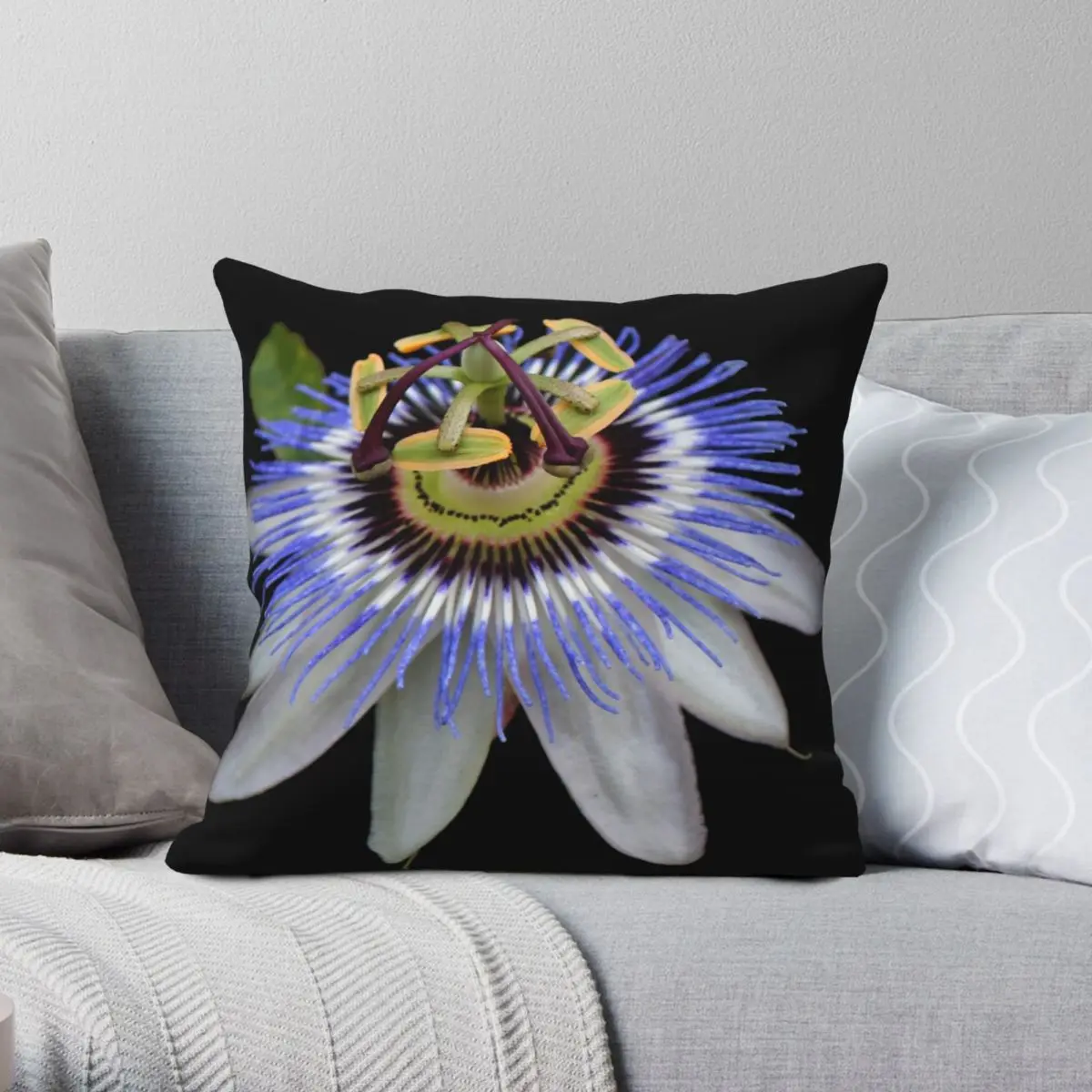 

Passion Flowers Square Pillowcase Polyester Linen Velvet Printed Zip Decor Room Cushion Case