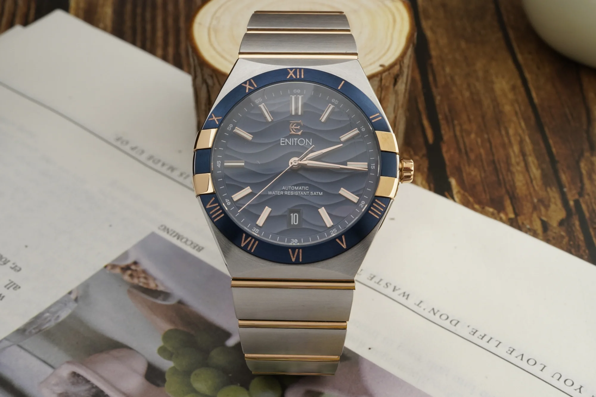 ENITON 40mm high-quality 316L stainless steel circular case calendar display rose gold night light business luxury watch for men