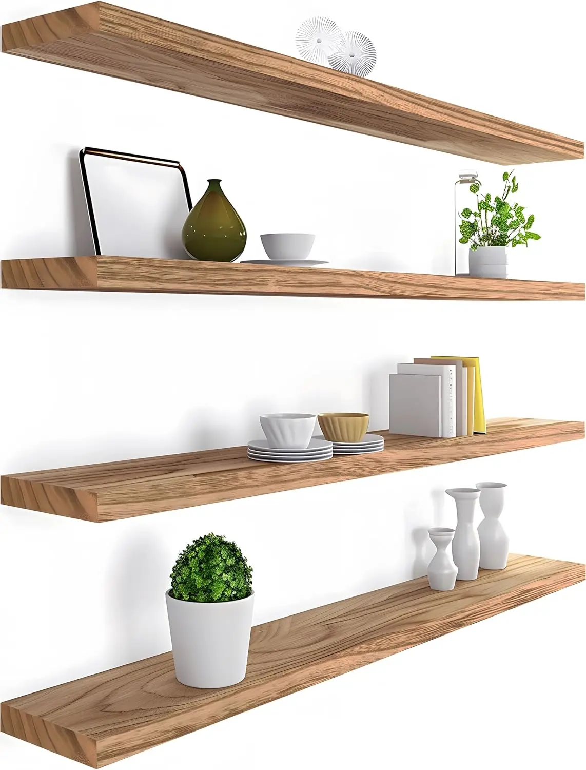 

36 Inch Light Wood Floating Shelves for Wall, Rustic Wall Shelf for Bedroom Living Room Set of 4