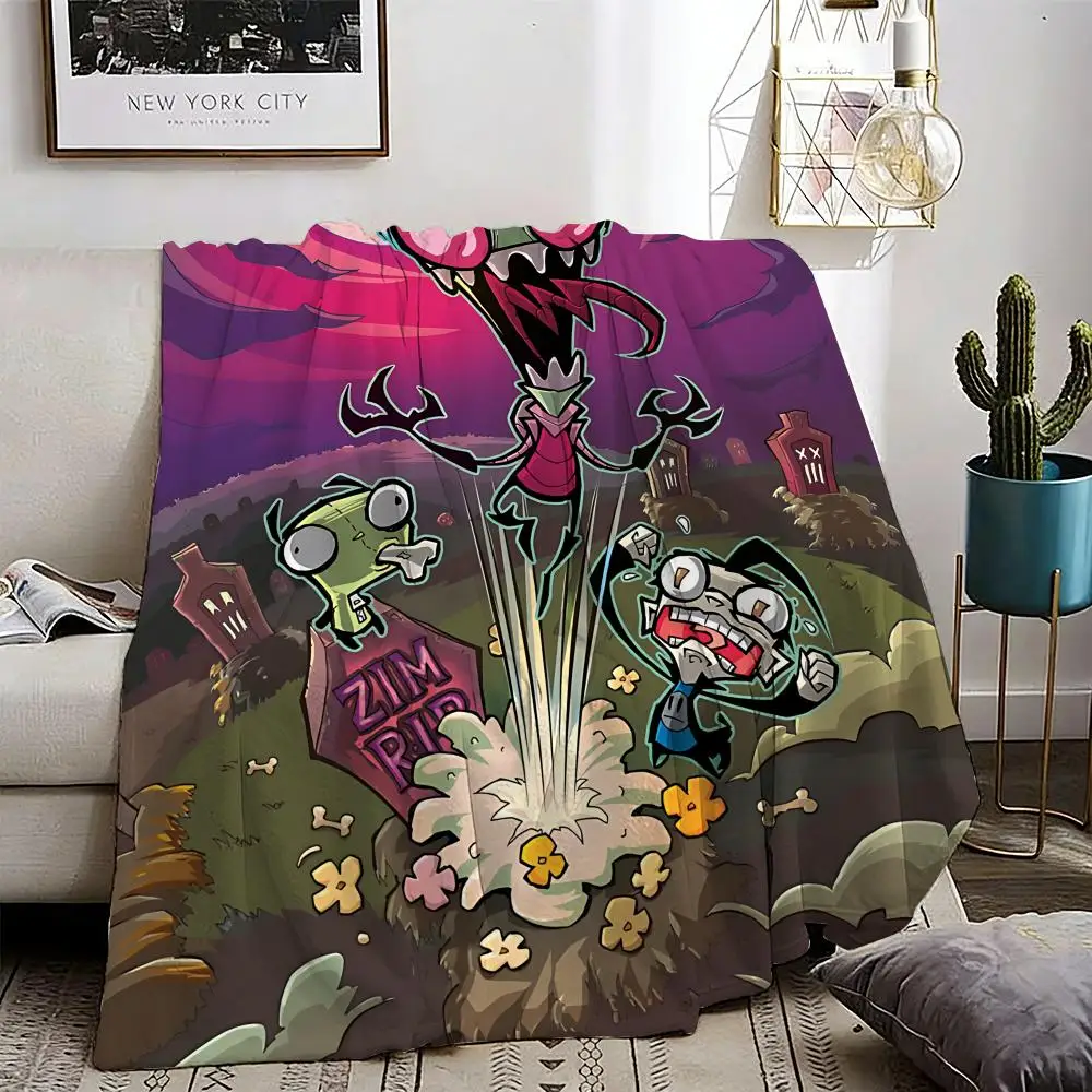Cartoon I-Invader Zim Throw Lightweight 240g Flannel Blanket Soft Skin-friendly for Summer Cooling