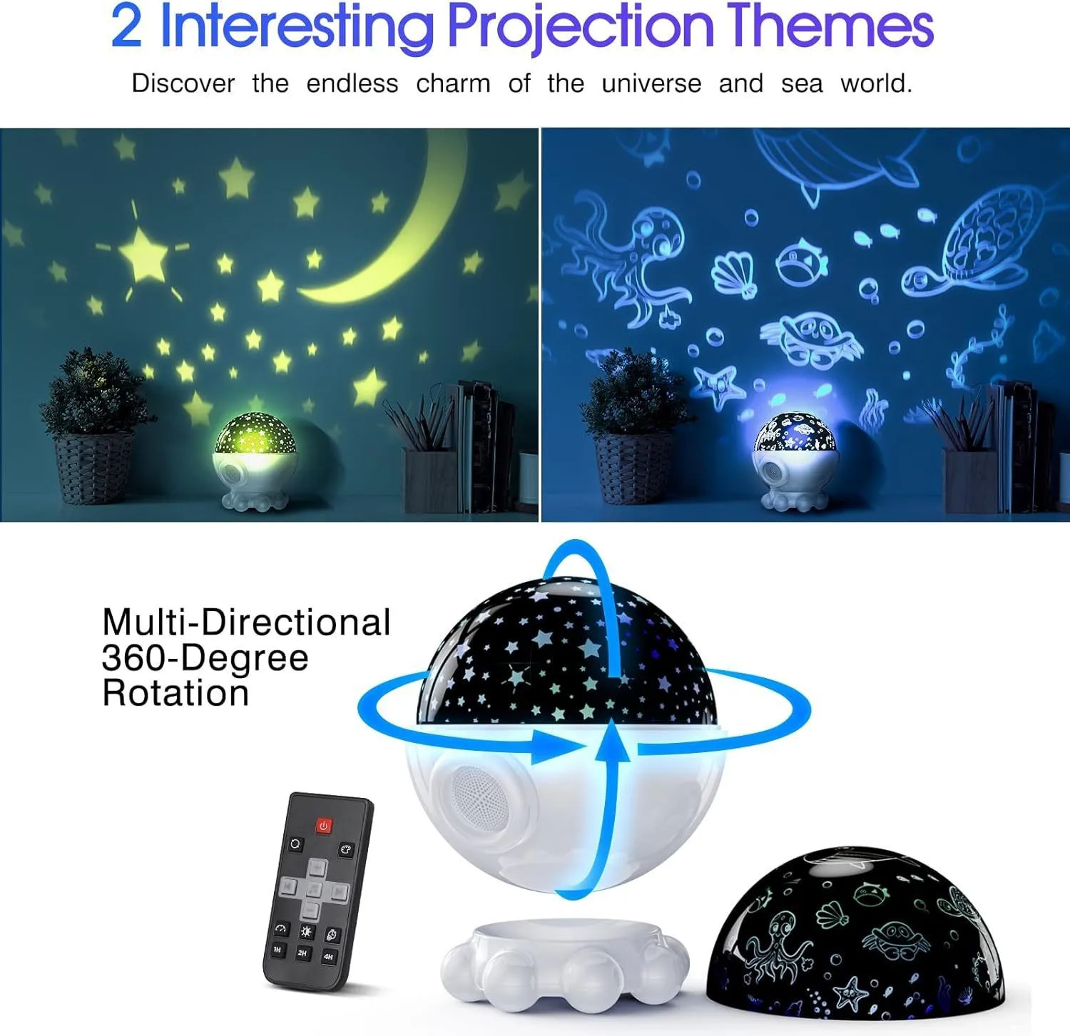 Kids Night Light Projector, Octopus Galaxy Light with Soothing Music Box & 360° Rotation, USB Rechargeable Starry Sky Projector