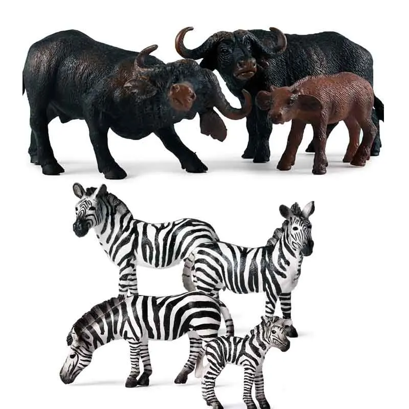 Solid Simulation Wild Animal Model Set Lion Tiger Giraffe Rhino Zebra Ox Buffalo Figure Realistic PVC Figurines Collection view 4