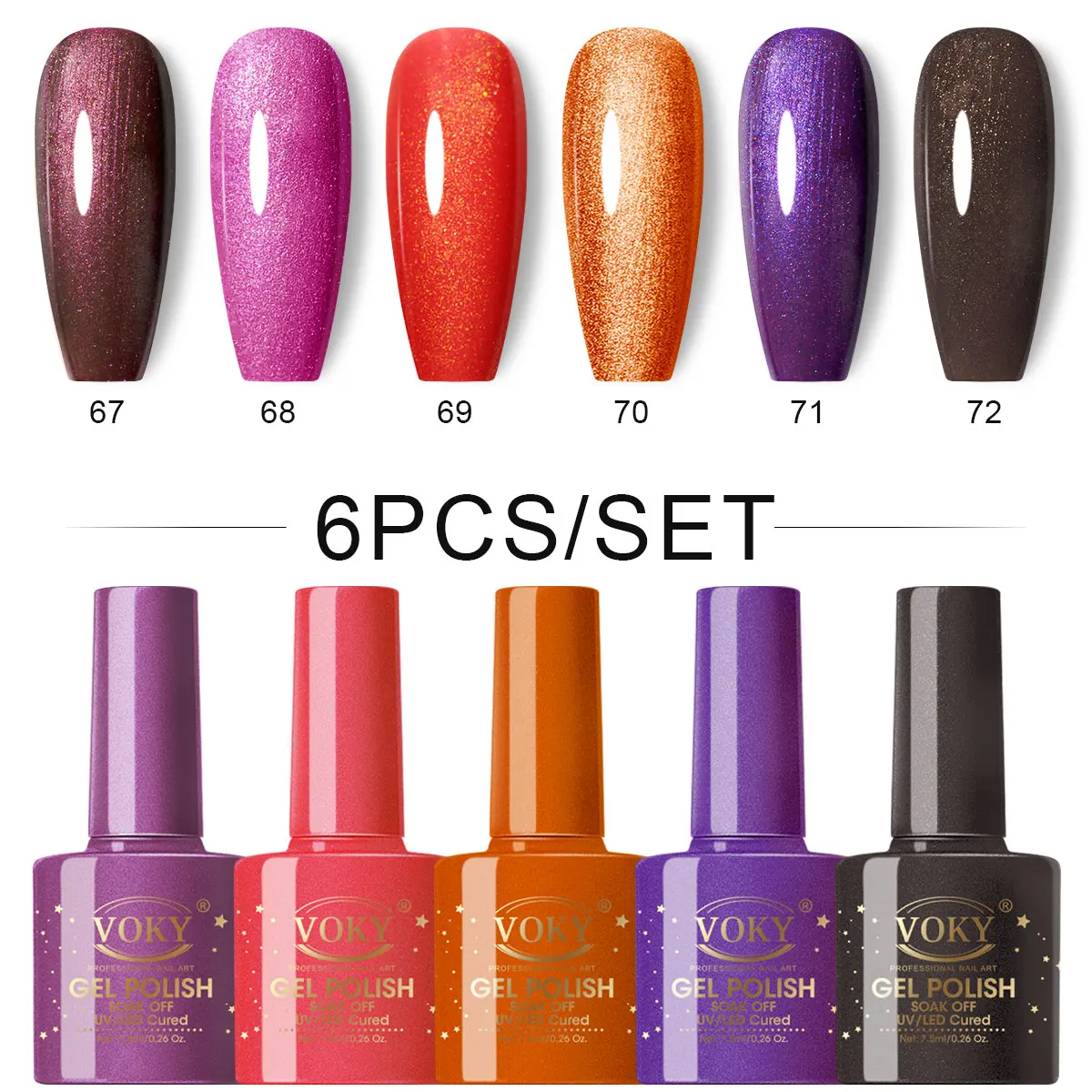 

VOKY 6PCS/Set Glitter Shimmer Gel Nail Polish Set Soak Off UV LED Semi Permanent Varnish Sparkling Nail Art Manicure Kit