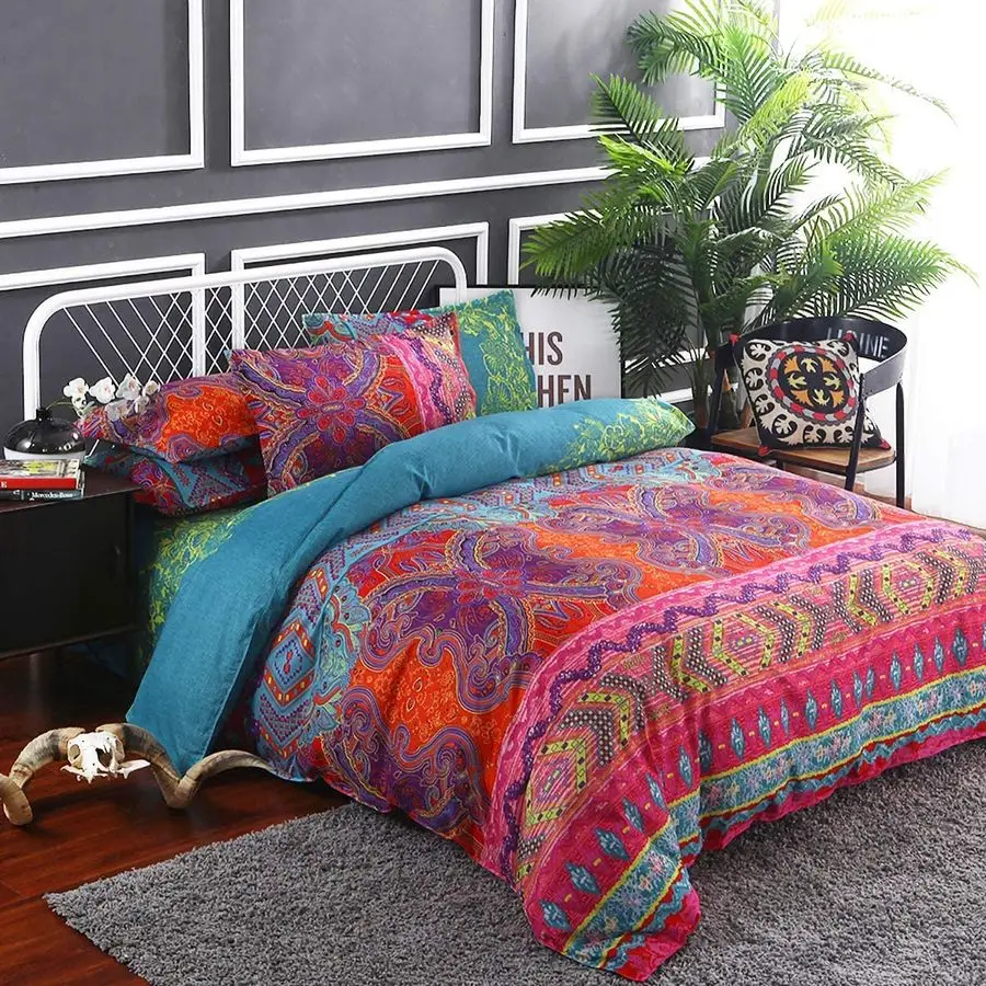 

Bohemian Comforter Set Queen, Ultra Soft Microfiber Reversible Boho Alternative Comforter Set 3 Pieces 1 Solid Comforter 2 Pillo