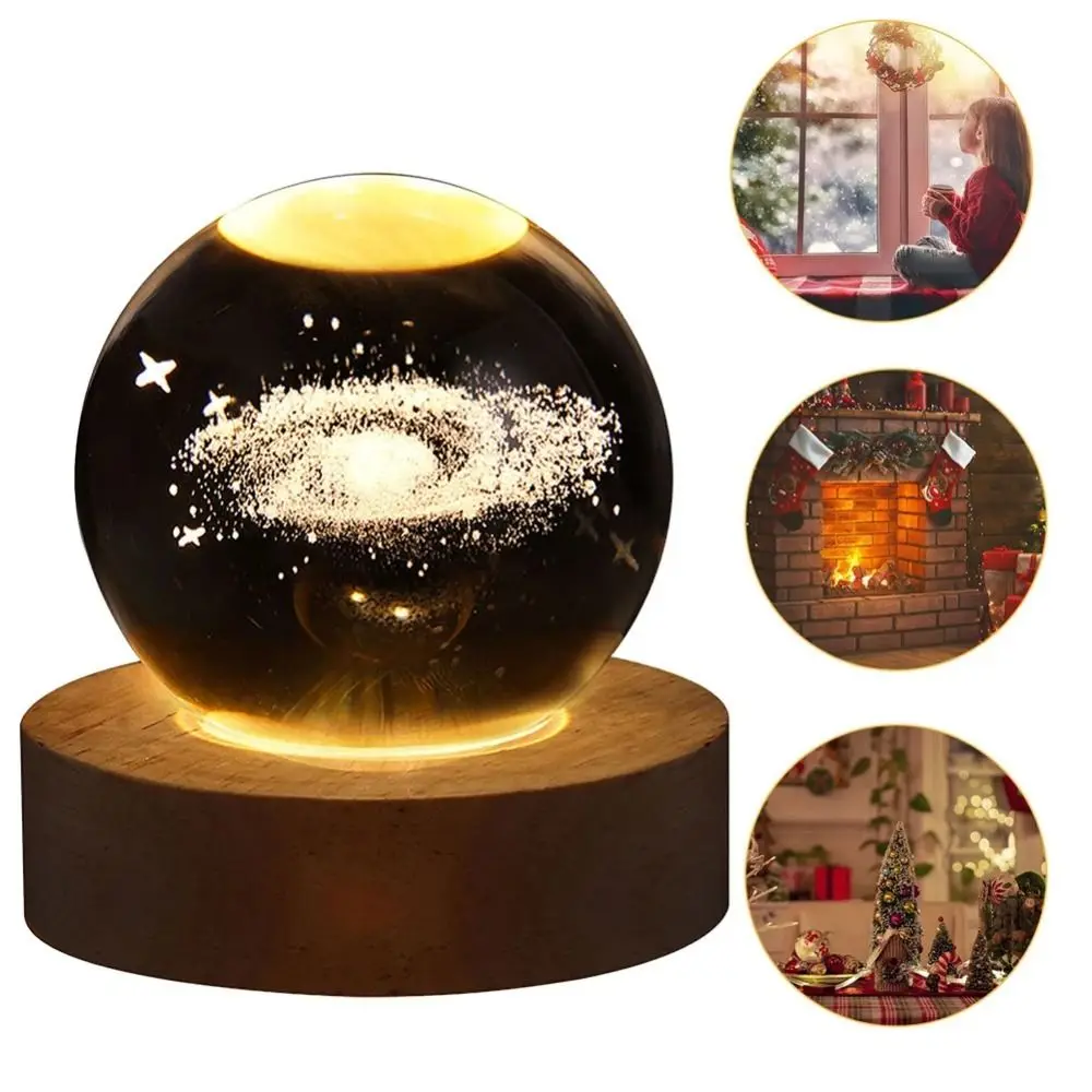 

Creative 3D Crystal Ball Night Light LED Ball Bedside Light Galaxy Crystal Ball Lamp Wooden Base Nightlight Valentines Day Gift