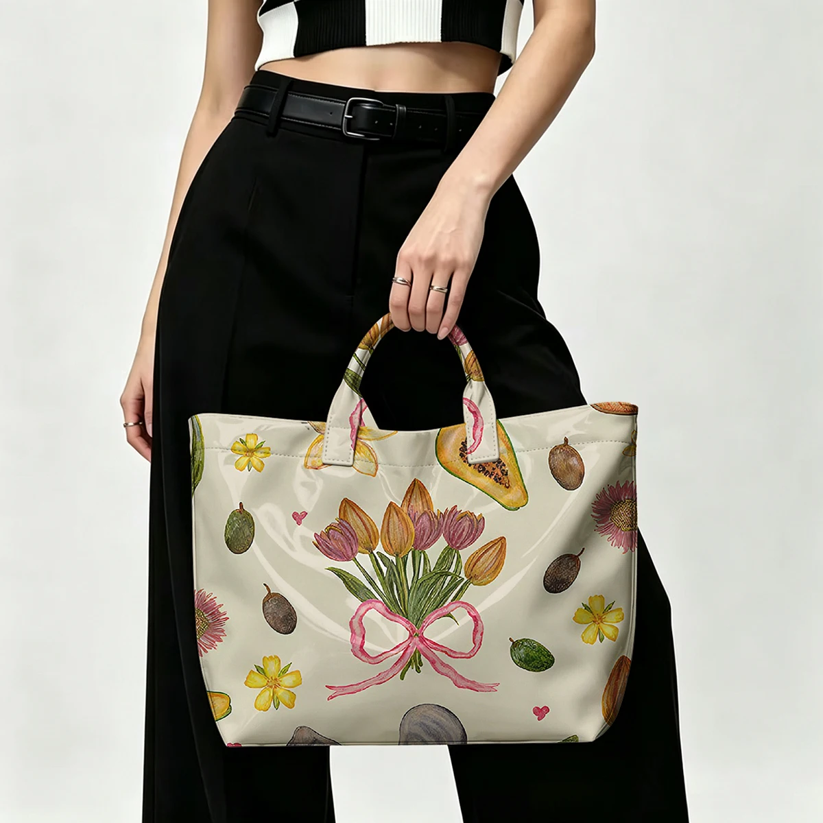BOUQUETS & BOWS PVC Tote Bag Waterproof Transparent Jelly Bag Beach Bag Tote Pouch Bow Handbags Storage Bag