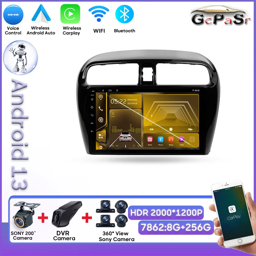 

Car Android Auto Radio For Mitsubishi Mirage 6 2012 - 2018 Multimedia Player Dash Cam Wifi BT 7862 RDS Carplay Bluetooth DSP 5G